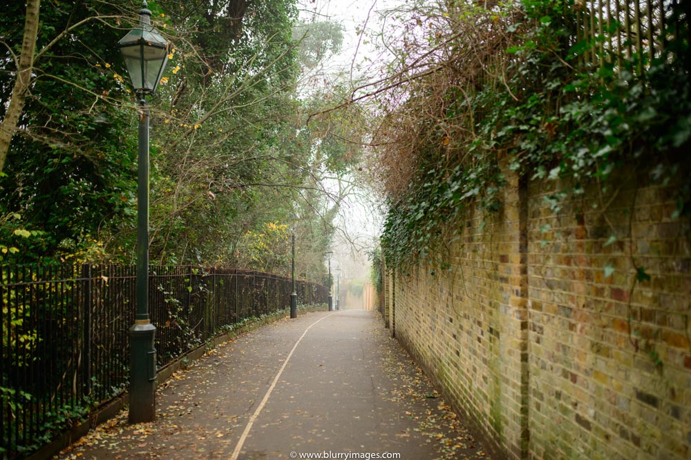 foggy day in London, misty day in london, access to Holland Park