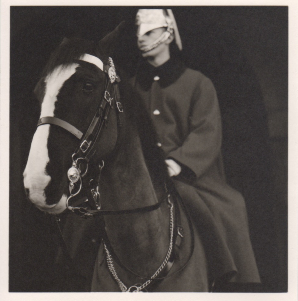 Guard sitting on a horse, warm paper