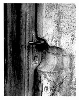 Door handle in church in Hitchin, black and white picture for sale